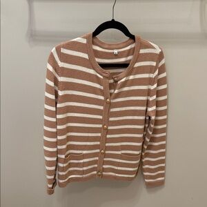 Elegant Striped Cardigan in Tan and White